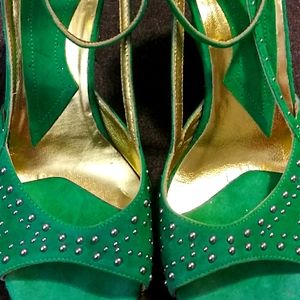 LTD Fornarina Green Suede Stud Wedge Heel Size 6.5 (NEW)